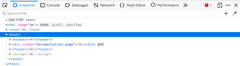 Opening the inspector