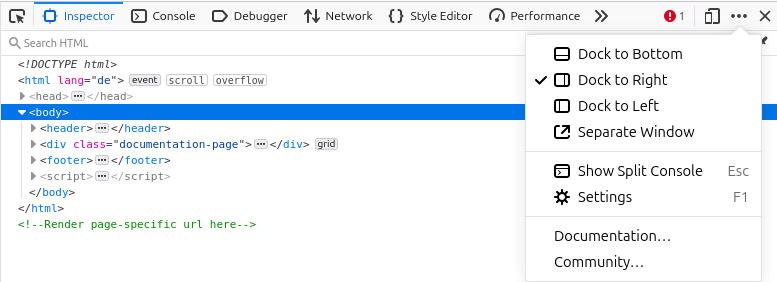 Opening Firefox's development tools
